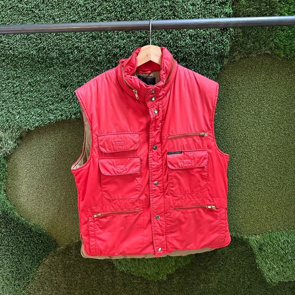 Vintage 1980s Red Utility Puffer Vest Large - Picture 1 of 7